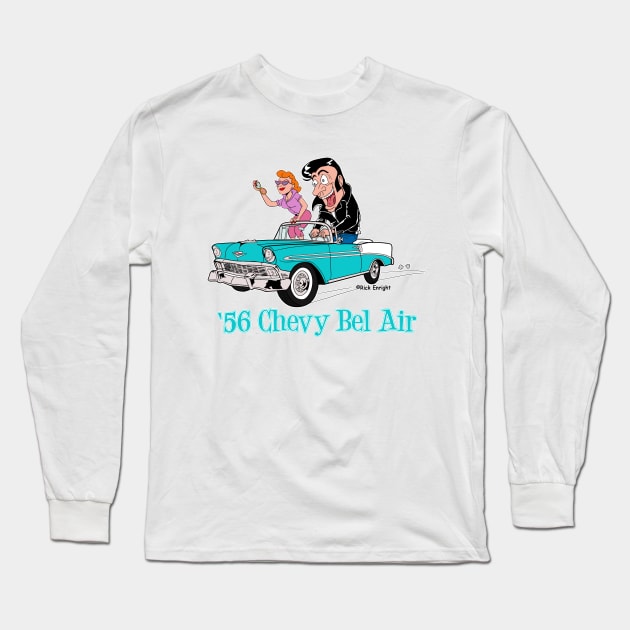 1956 Chevy Bel Air Cartoon Long Sleeve T-Shirt by AceToons